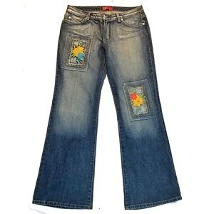 Embroidered Floral Boho Bell Bottoms Jeans 33 - XL